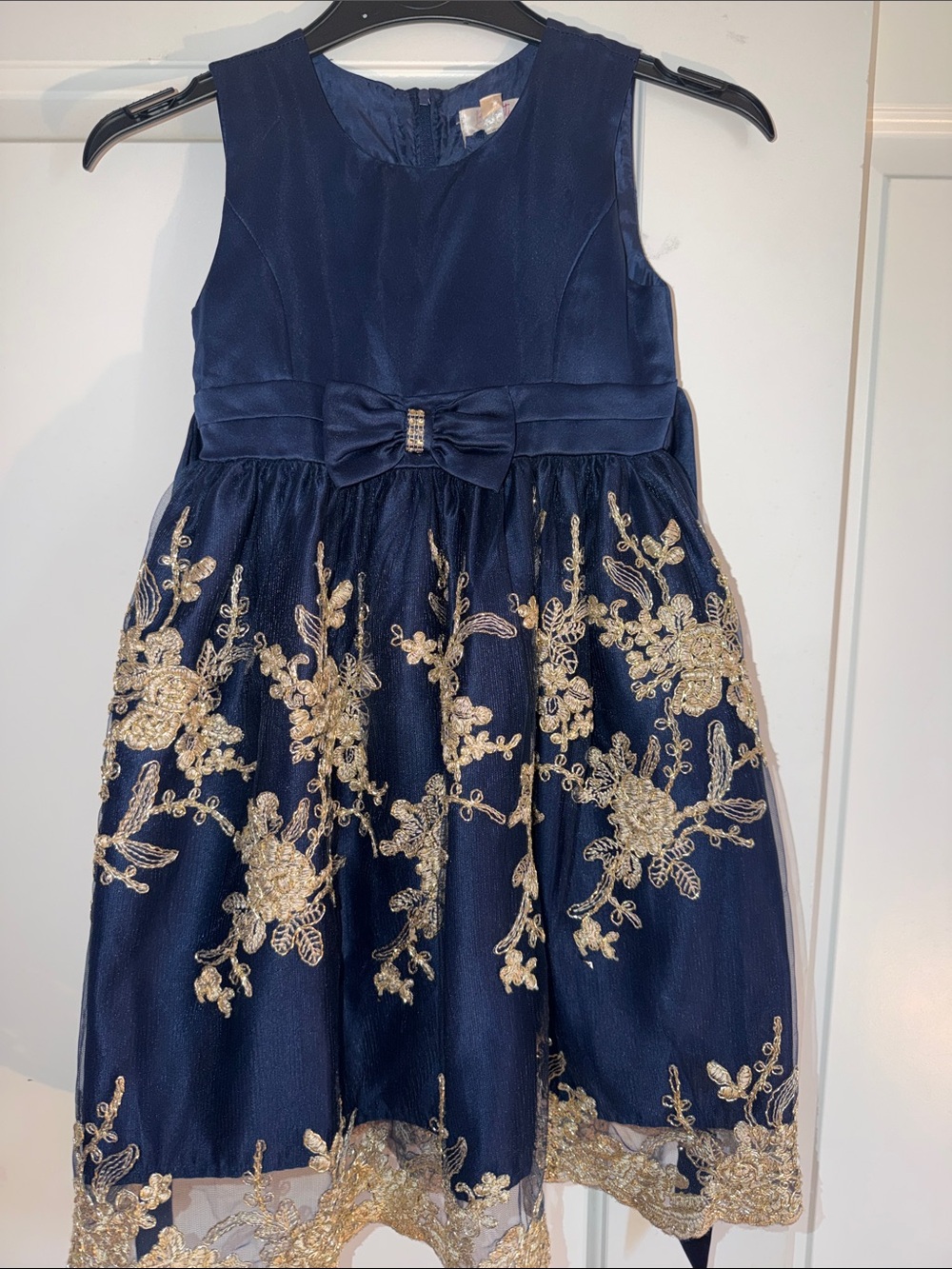 Biscotti Navy and Gold Embroidered Formal Dress